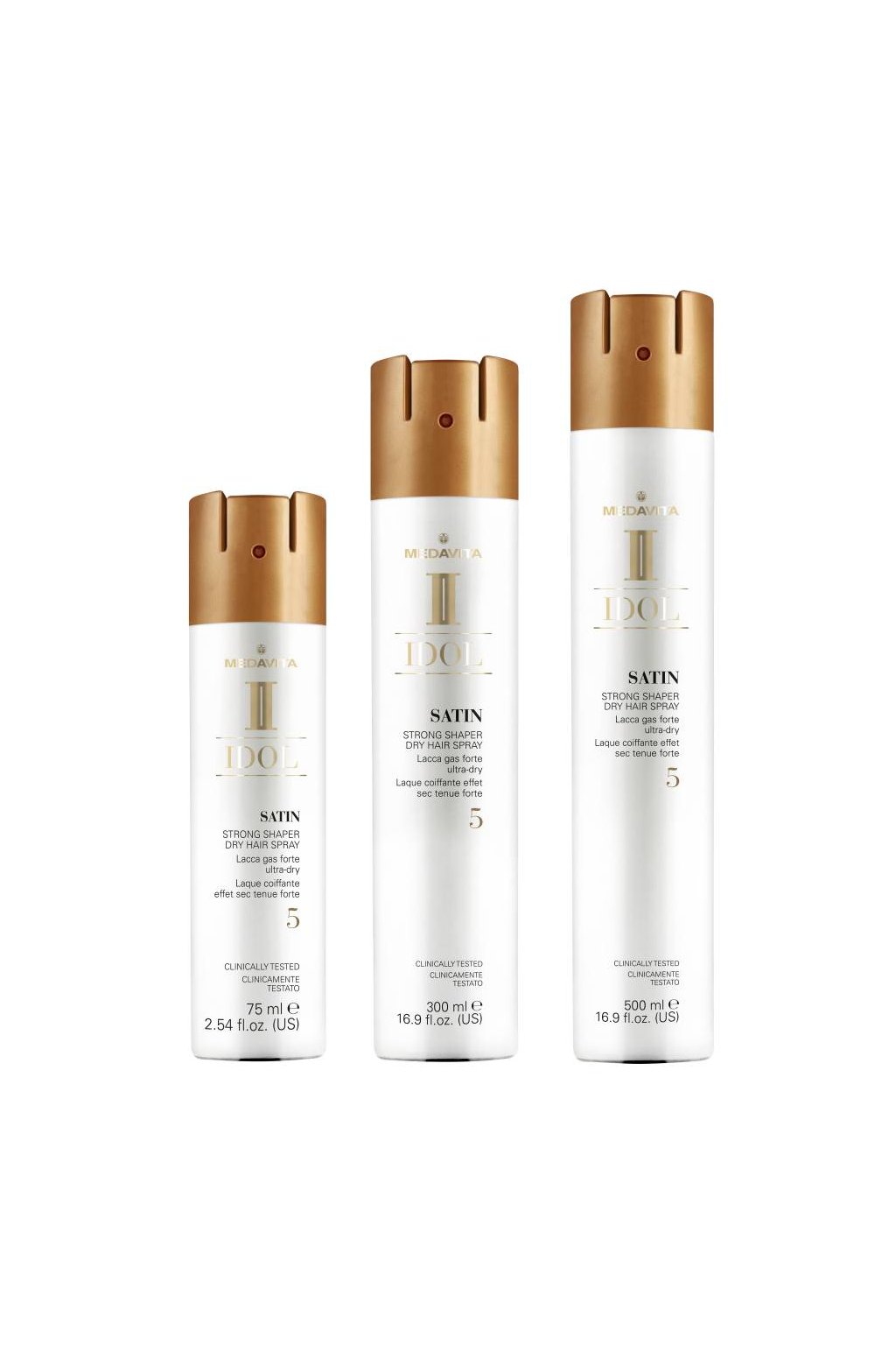Medavita IDOL SATIN STRONG Lak ve spreji silný, ultra suchý, fix 5, 500ml 